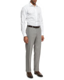Solid Wool Flat-Front Trousers, Light Gray