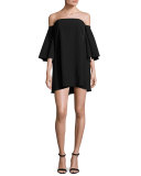 Mila Off-the-Shoulder Italian Cady Minidress, Black