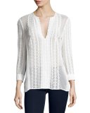 Riley Embroidered Silk Blouse, Ivory