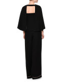 3/4-Sleeve Cape-Style Top, Black/Nude