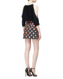 Diamond-Print A-Line Mini Skirt, Multi Colors
