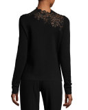 Samantha Asymmetric Lace-Yoke Merino Sweater