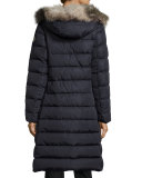 Khloe Quilted Puffer Coat w/Fur Hood, Navy