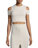 Vicki Cold-Shoulder Crop Top, Tan