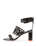 Nereida Beaded Ankle-Wrap Sandal, Black/Multi