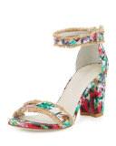 Frayed Floral Fringe City Sandal, Bright Crayon