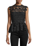 Hannah Sleeveless Lace Peplum Top, Black