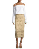 Lace Midi Pencil Skirt, Beige