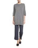 Slouchy Half-Sleeve Cashmere Sweater, Heather Stone