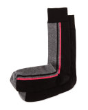 Side-Stripe Knit Socks, Black/Charcoal