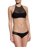 Netting High-Neck Halter Swim Top
