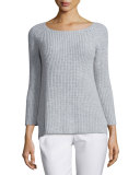 Round-Neck Shaker Sweater, Pearl/Gray