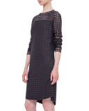 Circle-Embroidered Shift Dress, Black