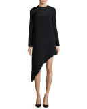 Helene Long-Sleeve Asymmetric Dress, Black