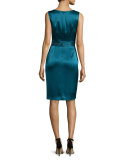 Twisted Satin V-Neck Dress, Tanzanite