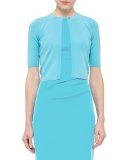 Wool Half-Sleeve Cropped Cardigan, Turquoise