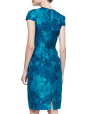 Short-Sleeve Floral Jacquard Sheath Dress