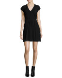 Short-Sleeve Pleated Dress