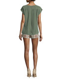 Cybill Washed Silk Cap-Sleeve Top, Cypress