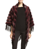 Fringed Mink-Fur Poncho, Wine