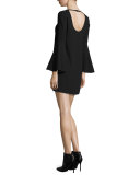 Aurora Bell-Sleeve Mini Dress, Black