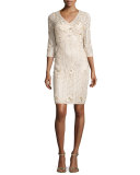 3/4-Sleeve Embroidered Sheath Dress 
