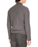 Zip-Up Suede-Front Wool Cardigan, Fossil