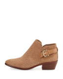 Paula Perforated Suede Bootie, Beige