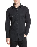 Western-Style Tailored Denim Shirt, Black