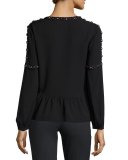 Mezzair Embellished Split-Neck Silk Blouse