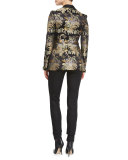 Baroque-Print Brocade Jacket, Black/Gold