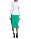 Suede Side-Slit Pencil Skirt, Blue