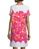 Short-Sleeve Floral-Print Pique Dress, Petite