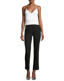Stretch-Wool Cigarette Pants, Black