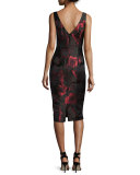 Sleeveless V-Neck Floral Sheath Dress, Red/Black