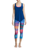 Graphic-Printed Capri Sport Leggings, White Sands