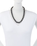 Oxidized Silver Link Necklace w/ Brilliant-Cut Black Diamonds