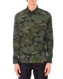 Camo-Print Long-Sleeve Military Shirt, Green Multi
