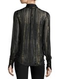 Tie-Neck Metallic Stripe Blouse