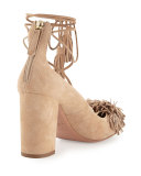 Wild Thing Fringe Block-Heel Pump, Biscotto
