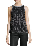 Sleeveless Broken Zigzag Knit Top, Black