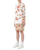 3/4-Sleeve Karminspint-Print Shift Dress, Multi