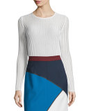 Long-Sleeve Needle-Drop Pullover Top W/Cami, White