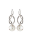 Pearl-Drop Silver Knot Earrings