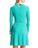 Mixed-Knit Dress w/Collar & Cuffs, Aqua Crush