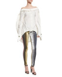 Metallic Slim-Leg Jeans, Multicolor