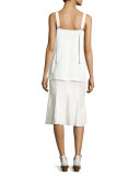 Linen Trumpet-Back Skirt, White