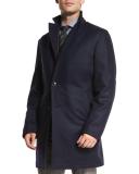 Cashmere Single-Breasted Car Coat, Navy