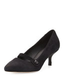 Gracey Suede Mid-Heel Mary Jane Pump, Black