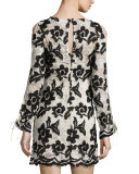 Long-Sleeve Cold-Shoulder Lace Shift Dress 
